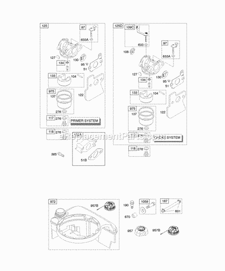 Carburetor Fuel Supply Diagram and Parts List for 128602-0339-E1  Briggs and Stratton Engine